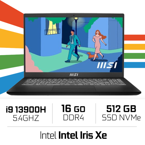 MSI Modern 15 H B13M-237MA Intel i9-13900H/16Go DDR4/512GB SSD/15.6" FHD IPS/Windows11 - Noir Classic PC Portables Gamer MSI,...