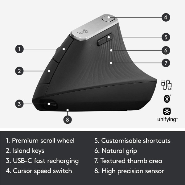 Logitech MX Vertical Advanced Ergo Graphite Souris Logitech, Ultra Pc Gamer Maroc