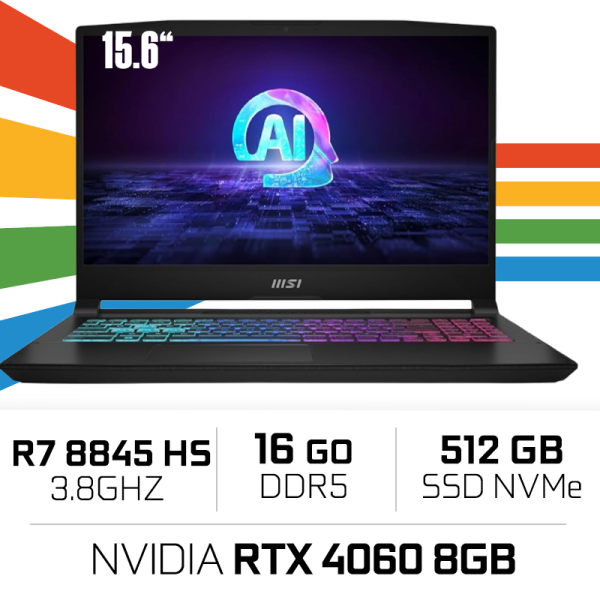 MSI KATANA A15 AI Ryzen 7 8845HS/16GB DDR5 /512GB SSD/RTX4060 15.6" 2K IPS (SANS EMBALLAGE) PC Portables Gamer MSI, Ultra Pc ...