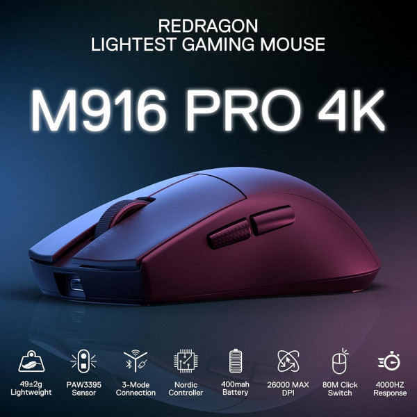 Redragon M916 PRO 4K Wireless Souris Redragon, Ultra Pc Gamer Maroc