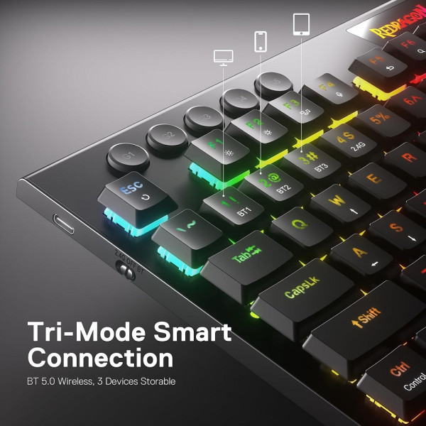Redragon K618 PRO Wireless Low Profile Red Switches Claviers Redragon, Ultra Pc Gamer Maroc