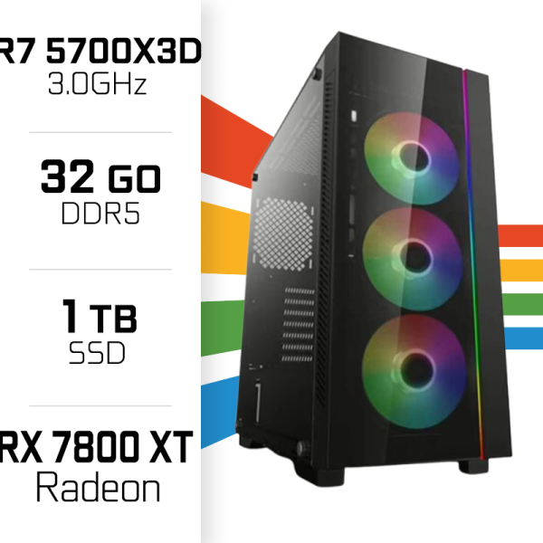 PC Gamer UltraPC Ryzen 7 5700X3D/1TB SSD/32GB/RX7800XT 16GB PC Gamer Avancé UltraPC, Ultra Pc Gamer Maroc
