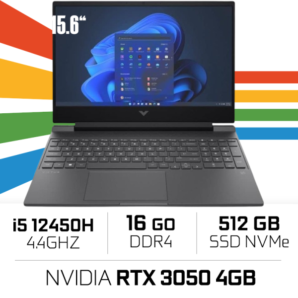 HP Victus 15-fa0085nf I5-12450H/16GB/512GB SSD/RTX 3050 4GB/15.6'' IPS (Sans emballage) PC Portables Gamer Hewlett-Packard, U...