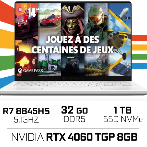 Asus ROG Zephyrus G14 G403UV-Q72W AMD Ryzen 7 8845HS/32GB DDR5/1TB SSD/RTX 4060 TGP 90W/14" 3K OLED (SANS EMBALLAGE) PC Porta...