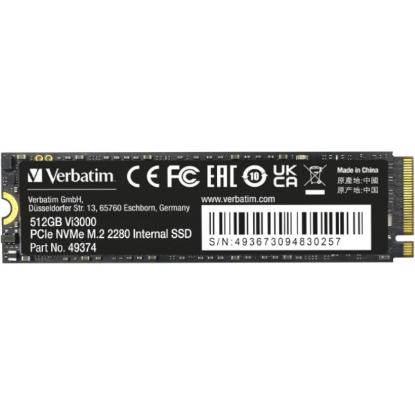 VERBATIM Vi3000 512 GB M.2 PCle GEN3X4 Disques SSD VERBATIM, Ultra Pc Gamer Maroc