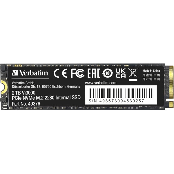 VERBATIM Vi3000 2TB M.2 PCle GEN3X4 Disques SSD VERBATIM, Ultra Pc Gamer Maroc