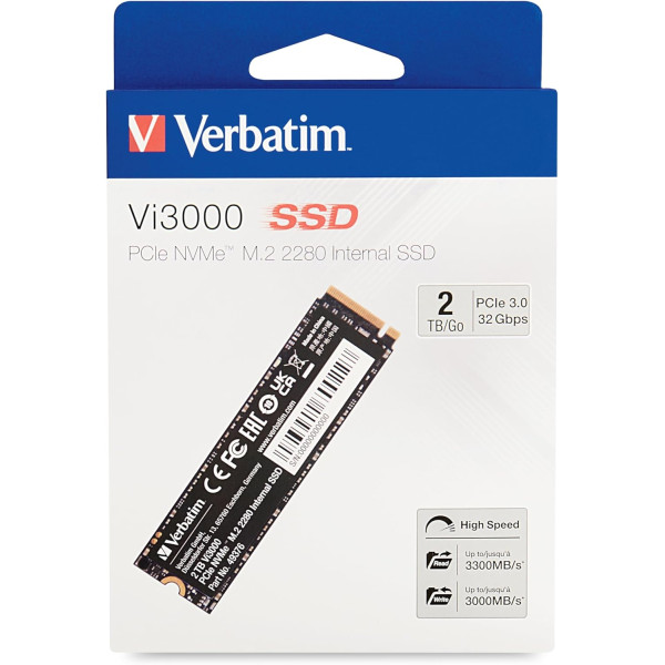 VERBATIM Vi3000 2TB M.2 PCle GEN3X4 Disques SSD VERBATIM, Ultra Pc Gamer Maroc