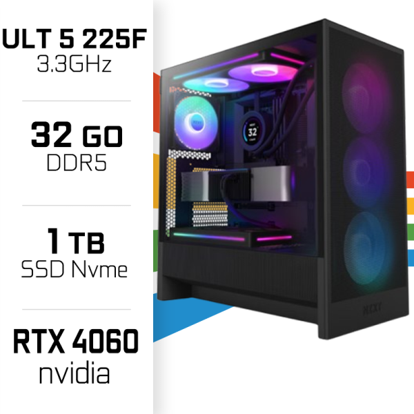PC Gamer UltraPC Ultra 5 225F/1TB SSD/32GB/RTX4060 PC Gamer Standard UltraPC, Ultra Pc Gamer Maroc