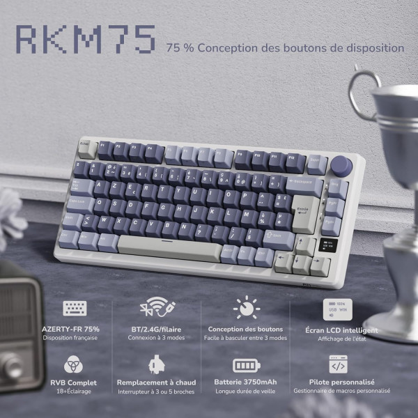 Royal Kludge RKM75 (Bleu) Claviers Royal Kludge, Ultra Pc Gamer Maroc