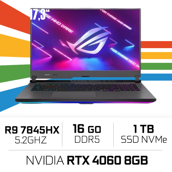 ROG STRIX-G17-G713PV-HX054W AMD Ryzen 9 7845HX/16GB DDR5/1TB SSD/RTX4060 8GB/ 17.3" PC Portables Gamer ASUS, Ultra Pc Gamer M...