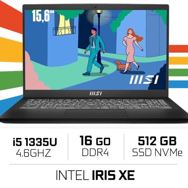 MSI MODERN 14 C13M-1446MA Intel i5-1335U/16GB DDR4/512GB SSD/ IRIS XE /14" FHD IPS/Win11 - Noir Classic PC Portables Gamer MS...