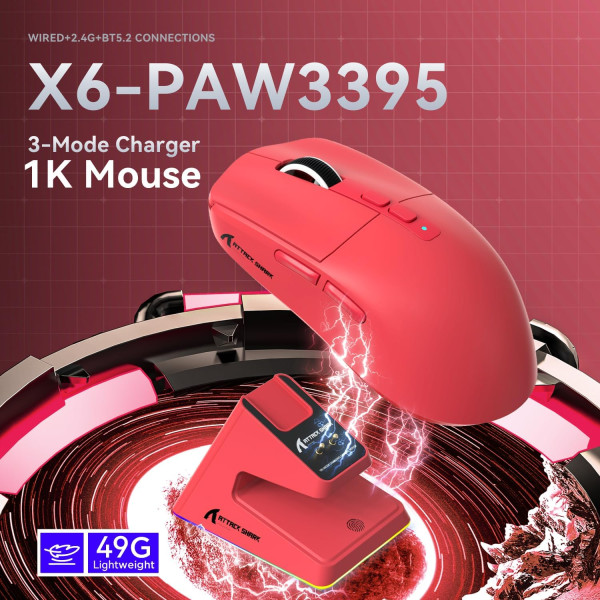 ATTACK SHARK X6 (Red) Souris ATTACK SHARK, Ultra Pc Gamer Maroc