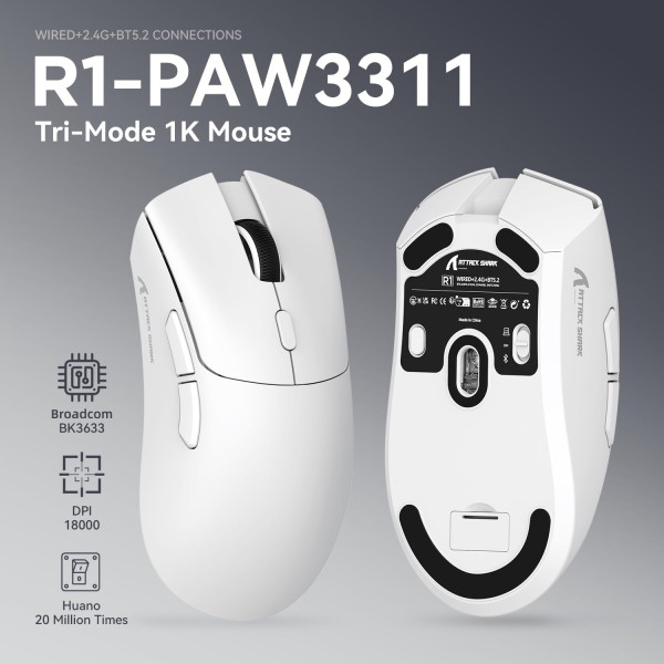 ATTACK SHARK R1 (White) Souris ATTACK SHARK, Ultra Pc Gamer Maroc