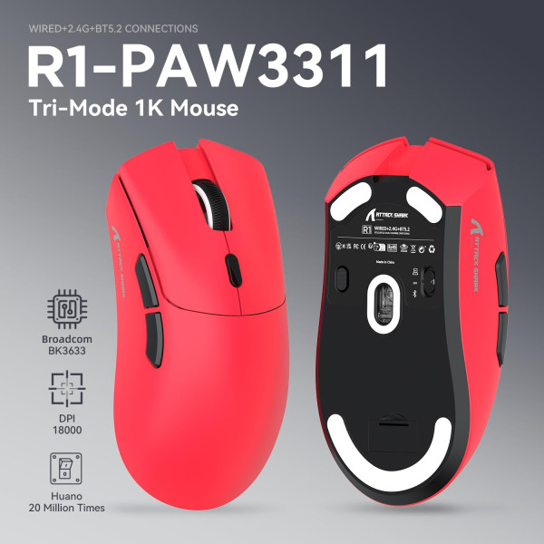 ATTACK SHARK R1 (Red) Souris ATTACK SHARK, Ultra Pc Gamer Maroc