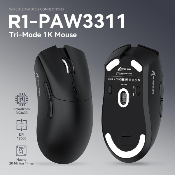 ATTACK SHARK R1 Black Souris ATTACK SHARK, Ultra Pc Gamer Maroc