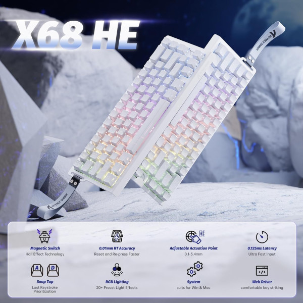 ATTACK SHARK X68 HE White Contour (Magnetic Switch) Claviers ATTACK SHARK, Ultra Pc Gamer Maroc