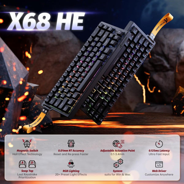 ATTACK SHARK X68 HE BLACK (Magnetic Switch) Claviers ATTACK SHARK, Ultra Pc Gamer Maroc