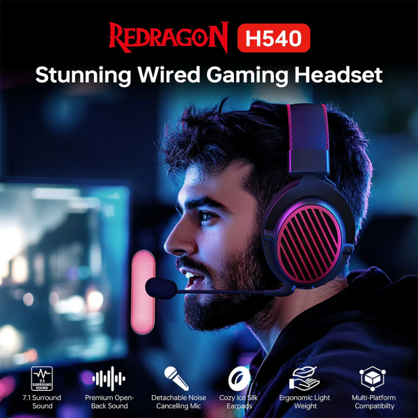 Redragon H540 Luna Wired Gaming Headset Casques Redragon, Ultra Pc Gamer Maroc