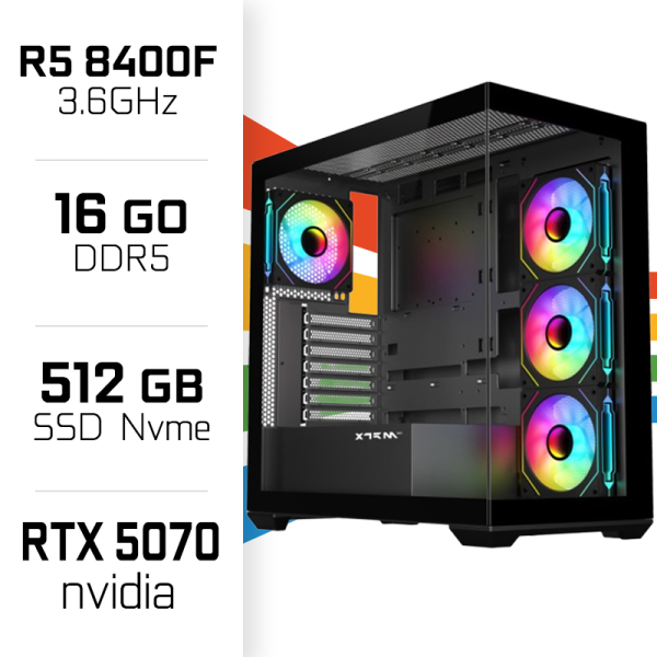 PC Gamer UltraC Ryzen 5 8400F/512GB SSD/16GB/RTX5070 PC Gamer Standard UltraPC, Ultra Pc Gamer Maroc