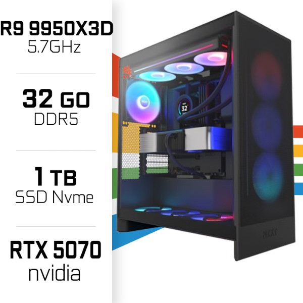 PC Gamer UltraPC Ryzen 9 9950X3D/1TB SSD/32GB DDR5/RTX5070 PC Gamer Avancé UltraPC, Ultra Pc Gamer Maroc