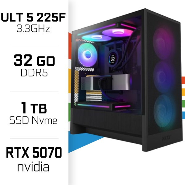 PC Gamer UltraPC Ultra 5 225F/1TB SSD/32GB/RTX5070 PC Gamer Standard UltraPC, Ultra Pc Gamer Maroc
