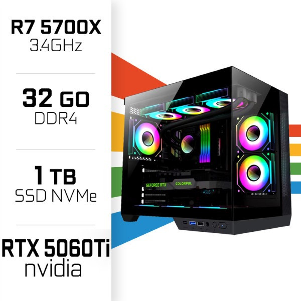 PC Gamer UltraPC Ryzen 7 5700X/1TB SSD/32GB/RTX5060 Ti 16GB PC Gamer Avancé UltraPC, Ultra Pc Gamer Maroc