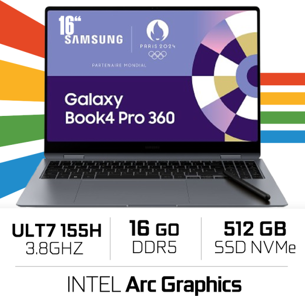 Samsung Galaxy Book4 Pro 360 16" (NP960QGK-KG2FR) Ultra 7 155H/16 Go DDR5/512 Go/Intel Arc Graphics/16" AMOLED (SANS EMBALLAG...