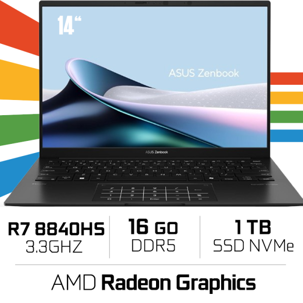 ASUS Zenbook 14 UM3406HA-DRQD032W OLED R7 8840HS/16GB DDR5/1TB SSD/AMD Radeon Graphics 14'' (SANS EMBALLAGE) PC Portables AS...