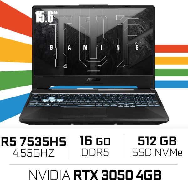 ASUS TUF GAMING A15 TUF506NC-HN013 AMD R5-7535HS/16GB DDR5/512GB SSD/RTX3050 4GB/15.6'' 144Hz (Emballage Ouvert) PC Portables...