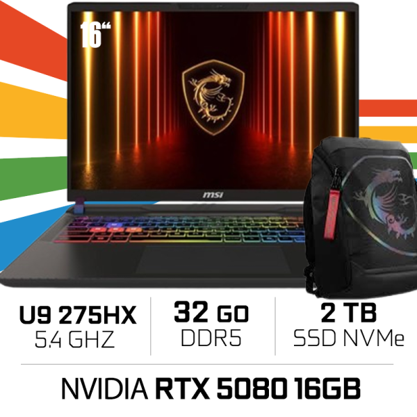 MSI VECTOR 16 HX AI A2XWIG-417MA Ultra 9-275HX/32GB DDR5/2TB SSD/RTX5080/16"240Hz/Win11H/W Bag PC Portables Gamer MSI, Ultra ...