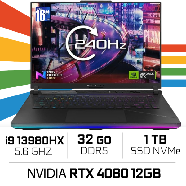 ASUS ROG STRIX SCAR 16 G634JZ i9-13980HX/32GB/1TB SSD/RTX4080 12GB/ 16" PC Portables Gamer ASUS, Ultra Pc Gamer Maroc