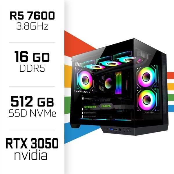 PC Gamer UltraPC Ryzen 5 7600/16GB DDR5/512GB SSD/RTX3050 8GB PC Gamer Avancé UltraPC, Ultra Pc Gamer Maroc