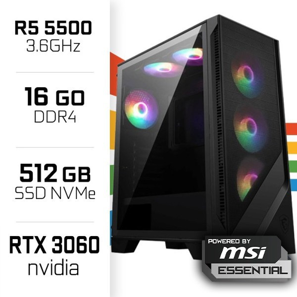 PC Gamer POWERED BY MSI Ryzen 5 5500/16GB/512GB SSD/RTX3060 12GB POWERED BY MSI UltraPC, Ultra Pc Gamer Maroc