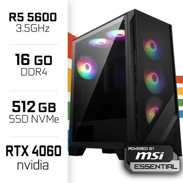 PC Gamer POWERED BY MSI Ryzen 5 5600/16GB/512GB SSD/RTX4060 POWERED BY MSI UltraPC, Ultra Pc Gamer Maroc
