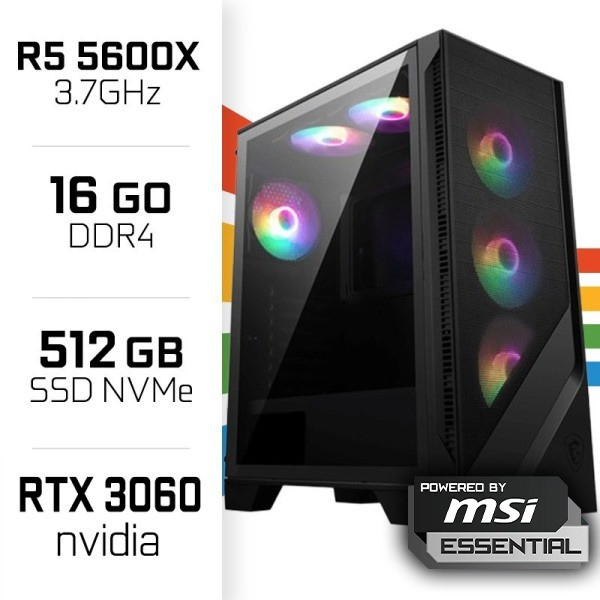 PC Gamer POWERED BY MSI Ryzen 5 5600X/16GB/512GB SSD/RTX3060 12GB POWERED BY MSI UltraPC, Ultra Pc Gamer Maroc