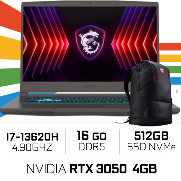 MSI THIN 15 B13UC-2658MA i7-13620H/16GB DDR4/512GB SSD/RTX 3050/15.6″ 144Hz/Win11/W Bag PC Portables Gamer MSI, Ultra Pc Game...