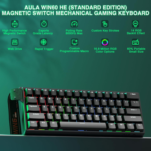 Aula WIN60 HE BLACK (Magnetic Switch) Claviers AULA, Ultra Pc Gamer Maroc