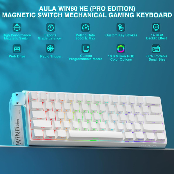 Aula WIN60 HE WHITE (Magnetic Switch) Claviers AULA, Ultra Pc Gamer Maroc