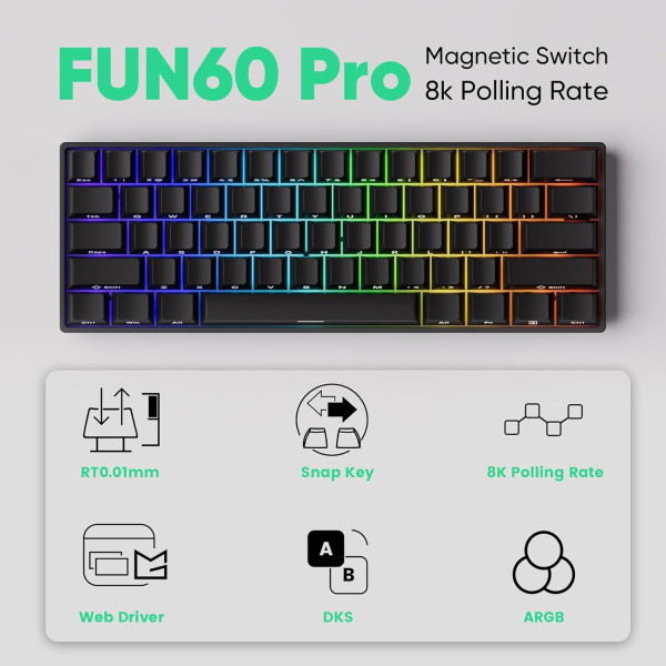 MonsGeek FUN60 Pro BLACK (Magnetic Switch) Claviers MonsGeek, Ultra Pc Gamer Maroc