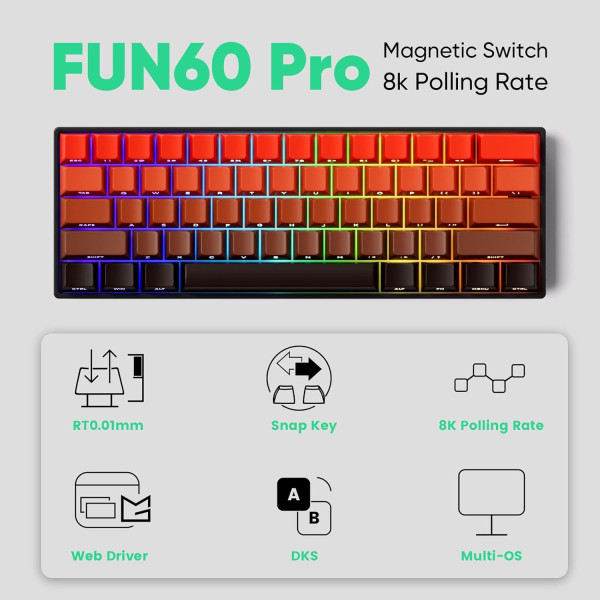 MonsGeek FUN60 Pro RED (Magnetic Switch) Claviers MonsGeek, Ultra Pc Gamer Maroc