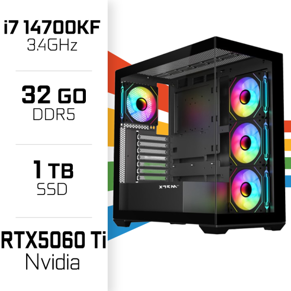 PC Gamer i7 14700KF/1TB SSD/32GB DDR5/RTX5060TI 8GB PC Gamer Avancé UltraPC, Ultra Pc Gamer Maroc
