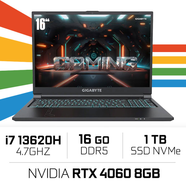 Gigabyte G6 KF-H3EE894KD i7 13620H/16GB DDR5/1TB SSD/RTX4060 8GB/16'' 165Hz PC Portables Gamer Gigabyte, Ultra Pc Gamer Maroc