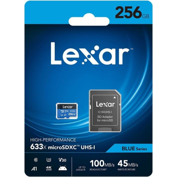 Lexar Haute Performance 256 Go 633x microSDXC UHS-I Disques durs externes Lexar, Ultra Pc Gamer Maroc