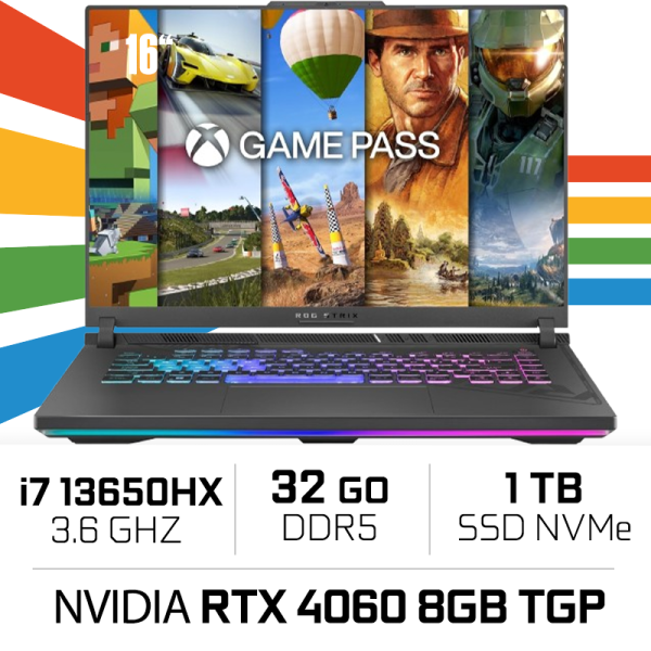 Asus ROG STRIX-G16-G614JV-N3061W i7-13650HX/32GB/1TB SSD/RTX 4060 8Go TGP/ 16" (Sans emballage) PC Portables Gamer ASUS, Ultr...
