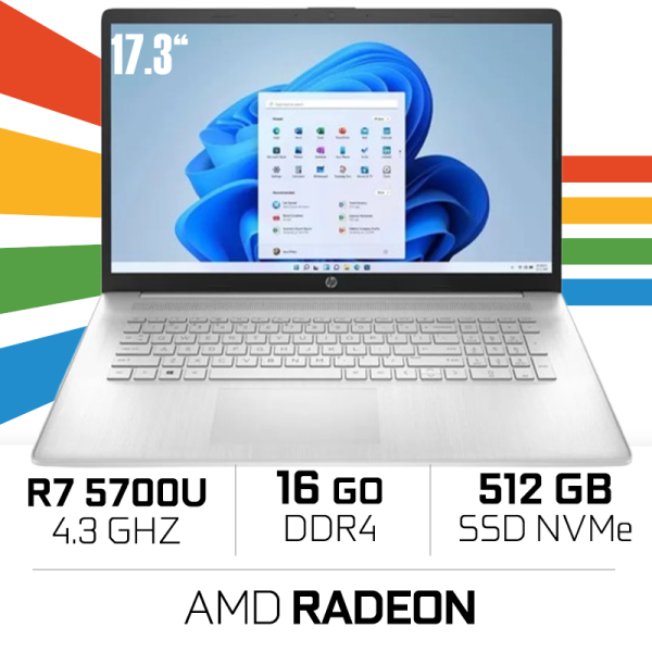 HP 17-cp0308nf AMD Ryzen 7 5700U / 16GB DDR4 / 512GB SSD / AMD Radeon 17,3" PC Portables Multimédia OMEN by HP, Ultra Pc Game...