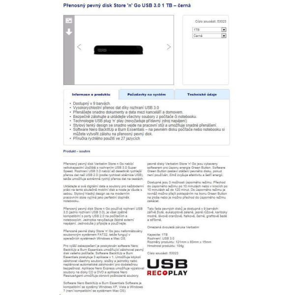 VERBATIM 53023 USB 3.0 1TB 2.5" Disques SSD VERBATIM, Ultra Pc Gamer Maroc