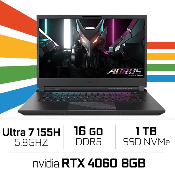 Aorus 15 BKG-13FR794CD Ultra7 155H/16GB DDR5/1TB SSD/RTX4060 8GB/15.6" 165Hz PC Portables Gamer Gigabyte, Ultra Pc Gamer Maroc