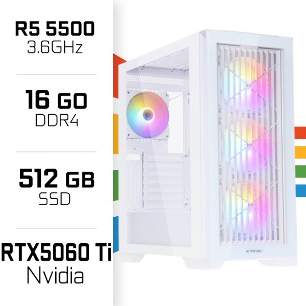 PC Gamer Ryzen 5 5500/16GB/512GB SSD/RTX5060Ti 8GB PC Gamer Avancé UltraPC, Ultra Pc Gamer Maroc