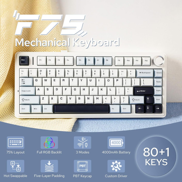 EPOMAKER x AULA F75 (White Blue) Claviers EPOMAKER, Ultra Pc Gamer Maroc