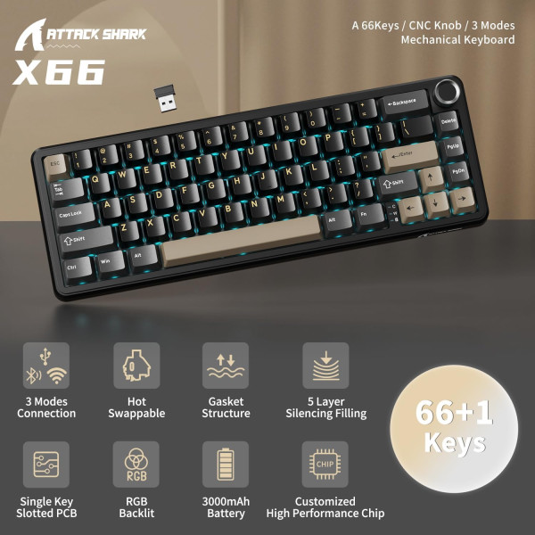 ATTACK SHARK X66 Star Black (Blueberry Switch) Claviers ATTACK SHARK, Ultra Pc Gamer Maroc